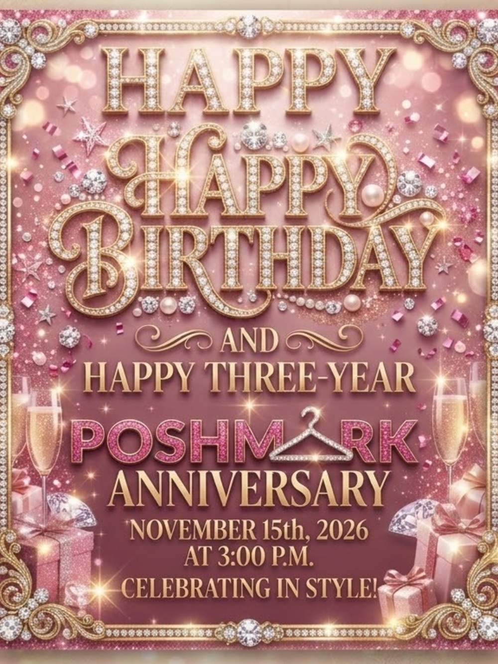 Poshmark Anniversary Pink Glitter Happy Birthday Listing